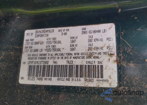 2001 Dodge Ram 1500 St из США, поврежденный, VIN 1B7HF16Y61S772092